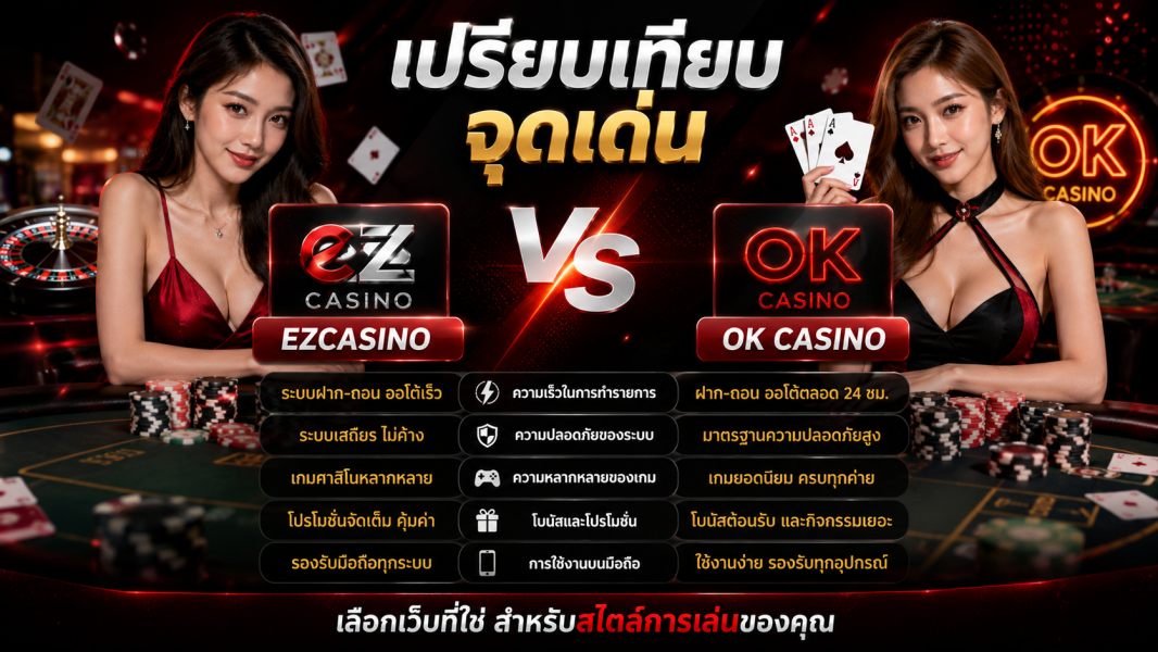 เปรียบเทียบจุดเด่น ezcasino vs ok casino เว็บไหนตอบโจทย์ผู้เล่นมากที่สุดในปี 2026