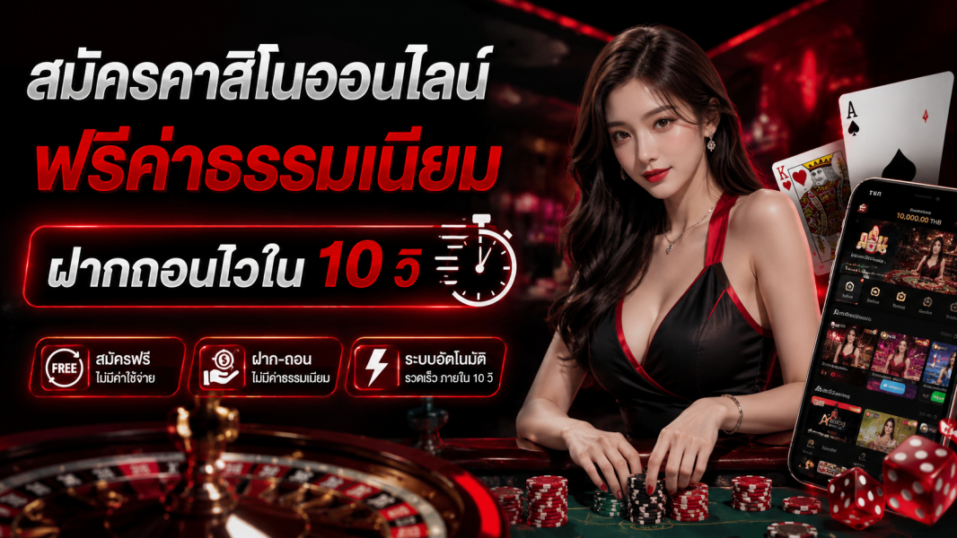 สมัครคาสิโนออนไลน์ ฟรีค่าธรรมเนียม ฝากถอนไวใน 10 วิ ปี 2026 ระบบเสถียร ปลอดภัยกว่าเดิม