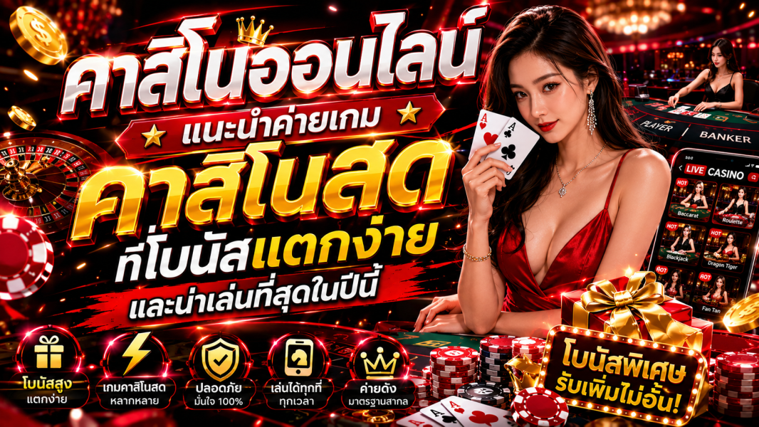 คาสิโนออนไลน์ 2026 แนะนำค่ายเกมคาสิโนสดยอดนิยม ระบบโบนัสน่าเล่นและประสบการณ์จริงที่ดีที่สุด