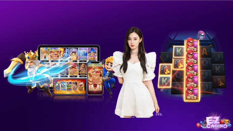 ผู้หญิงกำลังเล่นเกมของ pg slot ได้ทุกแพลตฟอร์ม พร้อมตัวละครจาก สล็อตพีจี