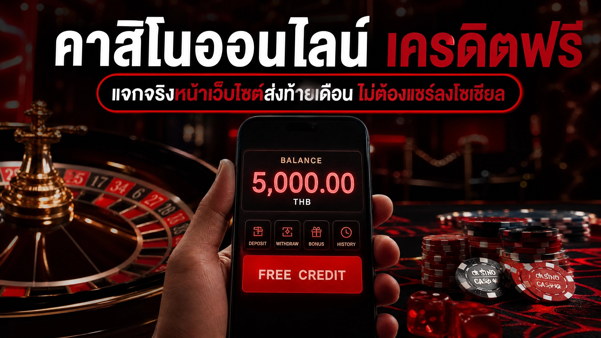 คาสิโนออนไลน์ เครดิตฟรี แจกจริงหน้าเว็บไซต์ส่งท้ายเดือน ไม่ต้องแชร์ลงโซเชียล อัปเดตปี 2026
