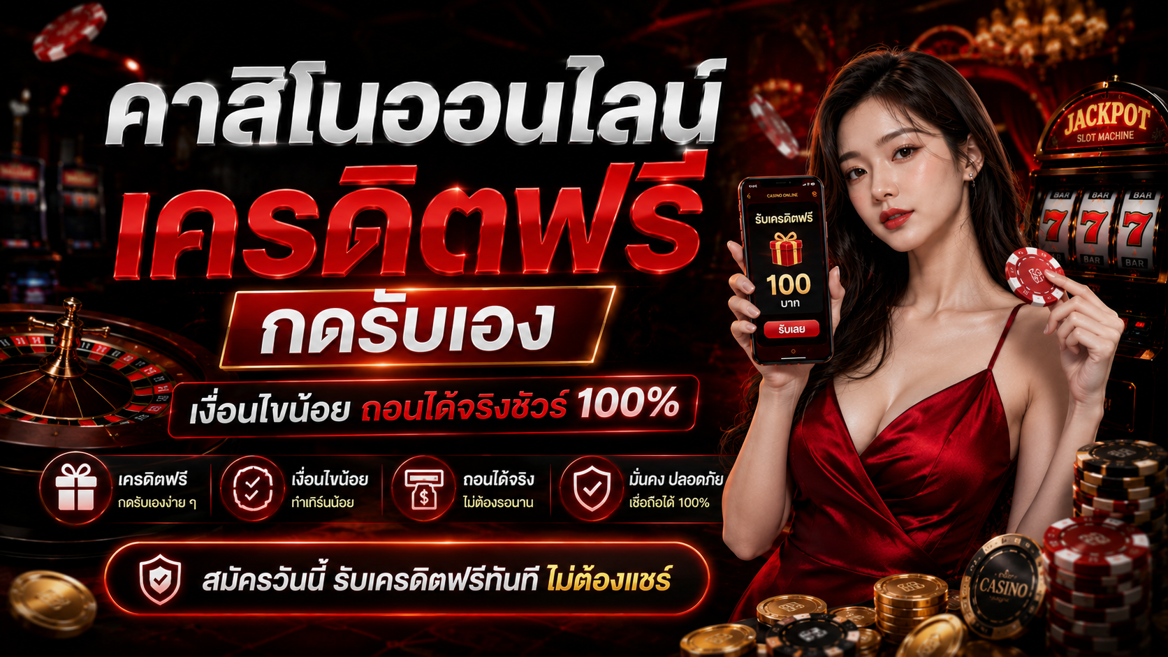 คาสิโนออนไลน์ เครดิตฟรี กดรับเอง เงื่อนไขน้อย ปี 2026  ระบบฝากถอนออโต้รวดเร็ว ปลอดภัยระดับสากล