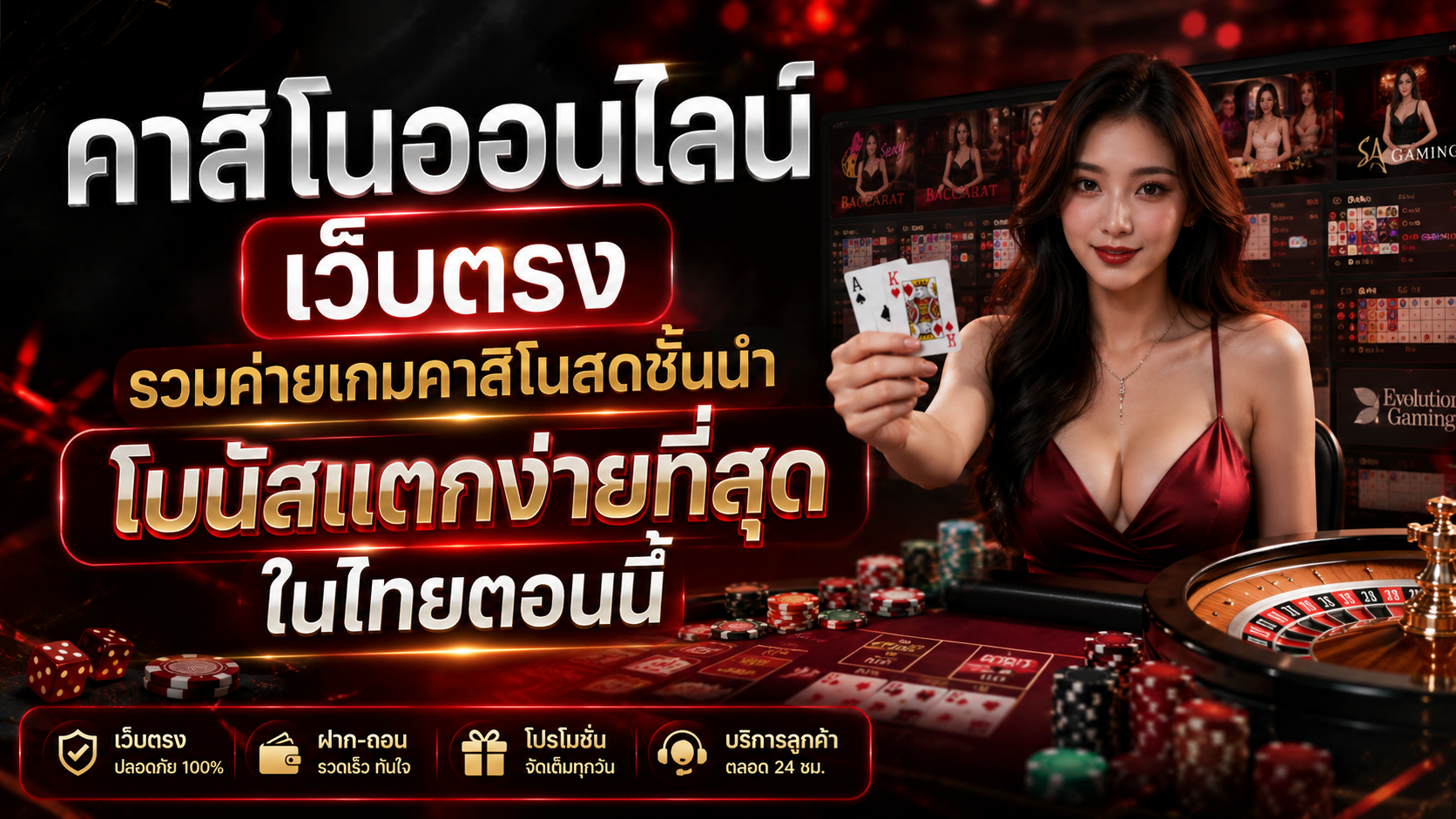คาสิโนออนไลน์ เว็บตรง 2026 รวมค่ายเกมคาสิโนสดชั้นนำ โบนัสแตกง่าย ฝากถอนออโต้ ปลอดภัย อันดับต้น ๆ ของไทย