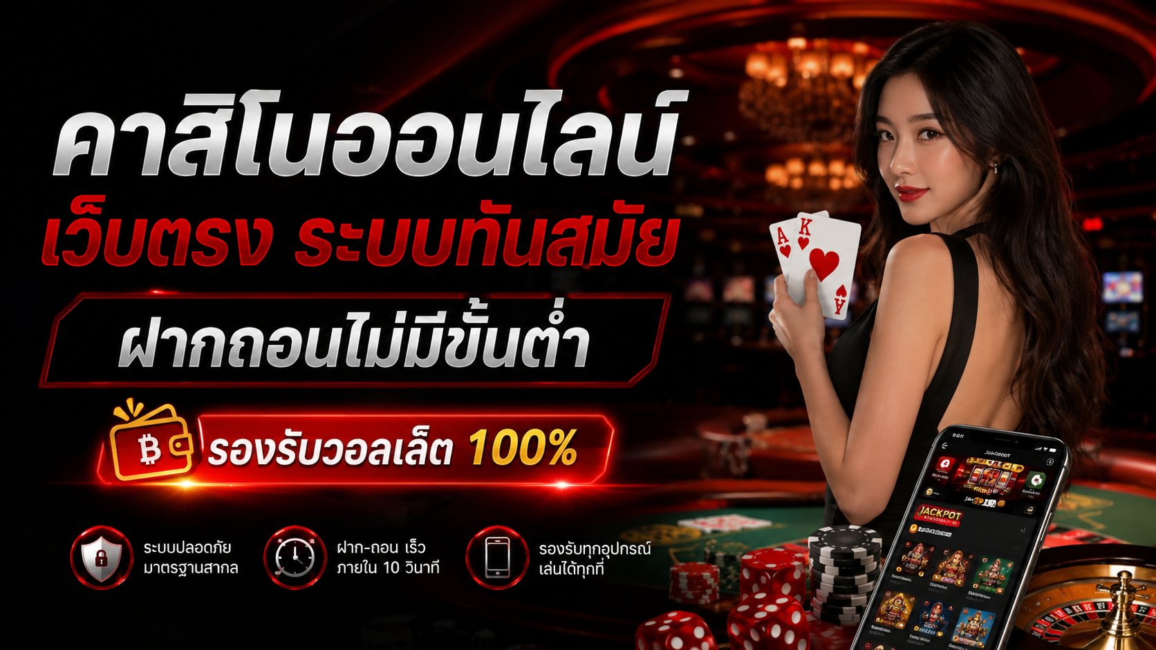 คาสิโนออนไลน์ เว็บตรง ปี 2026 ระบบทันสมัย ฝากถอนไม่มีขั้นต่ำ รองรับวอลเล็ต 100% ใช้งานง่าย ปลอดภัยทุกธุรกรรม